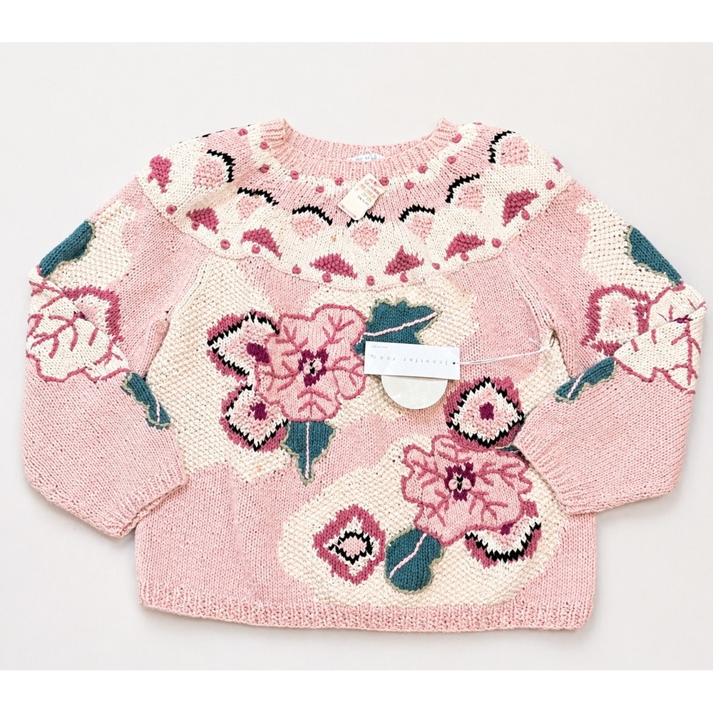Jennifer Reed Hand Knitted Floral Cottagecore Sweater Women's SZ L NWT VNTG‎
